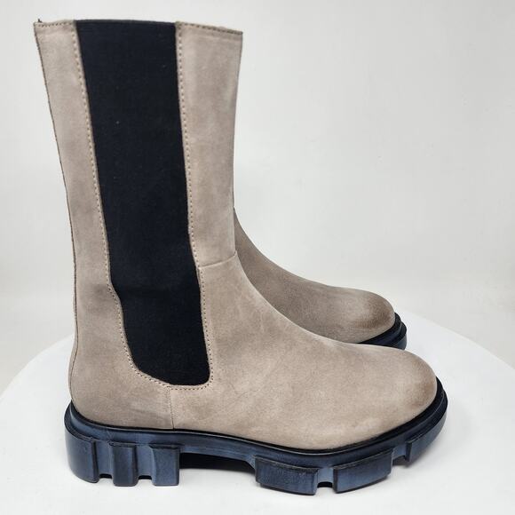 Free People Brooks Chelsea Boots Women EU39/US8.5 Taupe Suede Mid Calf Full Zip - Picture 2 of 13